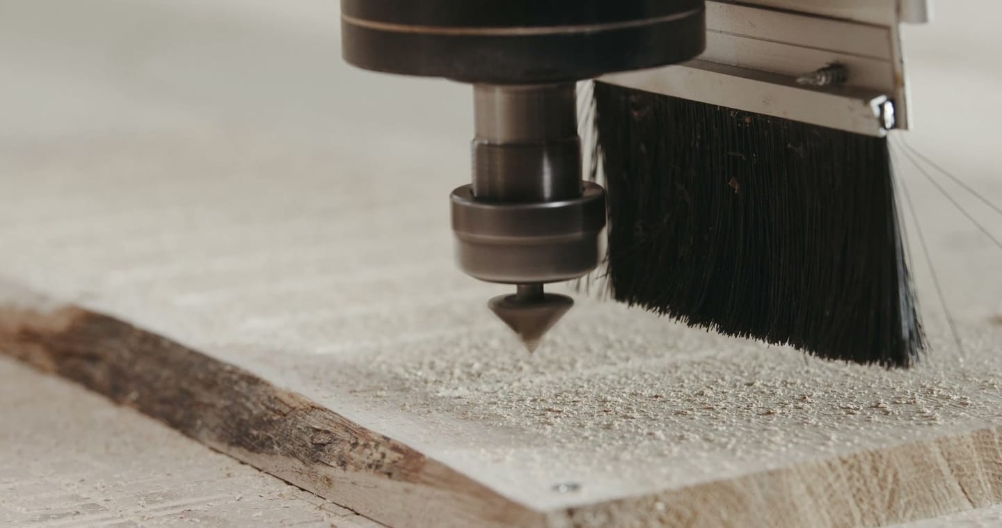 CNC nesting machine cutting a furniture panel at the Etic 8 factory