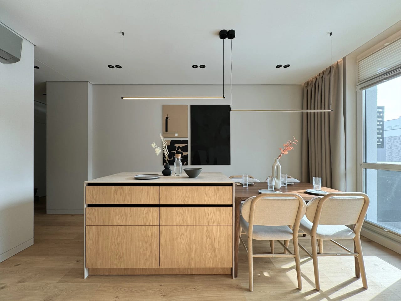 Orelle apartment — oak kitchen, island and built-ins — 1